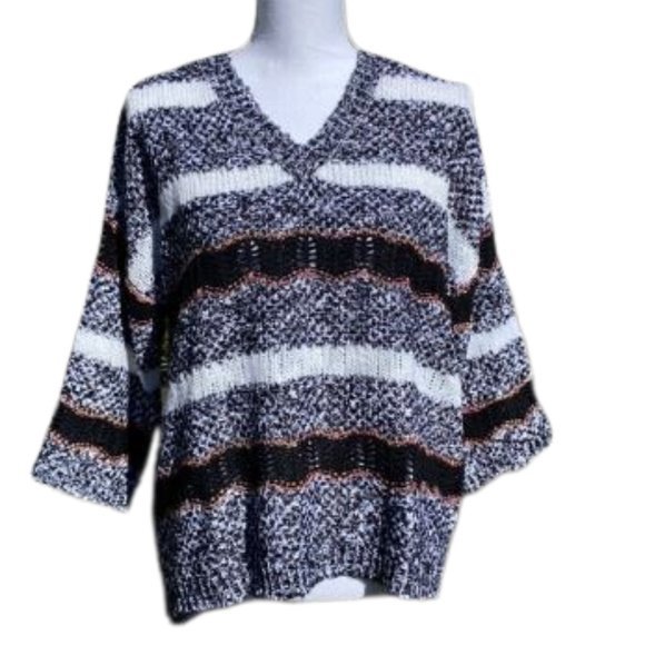 NWT New John Paul Gray White‎ V-Neck Long Sleeve Sweater Large Women's Ladies - Picture 1 of 16